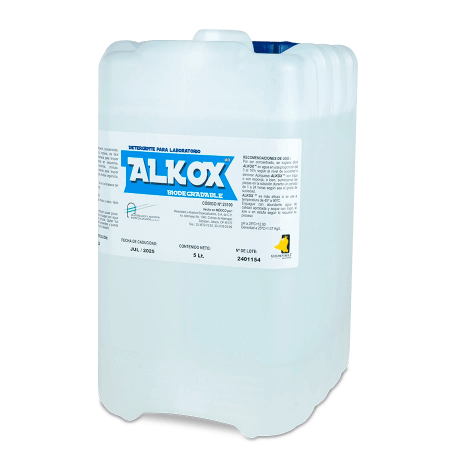 DETERGENTE ALCALINO ALKOX SIN FOSFATOS Y SALES CUATERNARIAS GOLDEN BELL 23100 - Mercalab