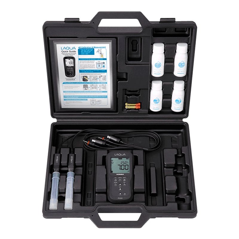 MEDIDOR DE PH Y CONDUCTIVIDAD PORTÁTIL A PRUEBA DE AGUA EN KIT PC220-K LAQUA HORIBA - Mercalab
