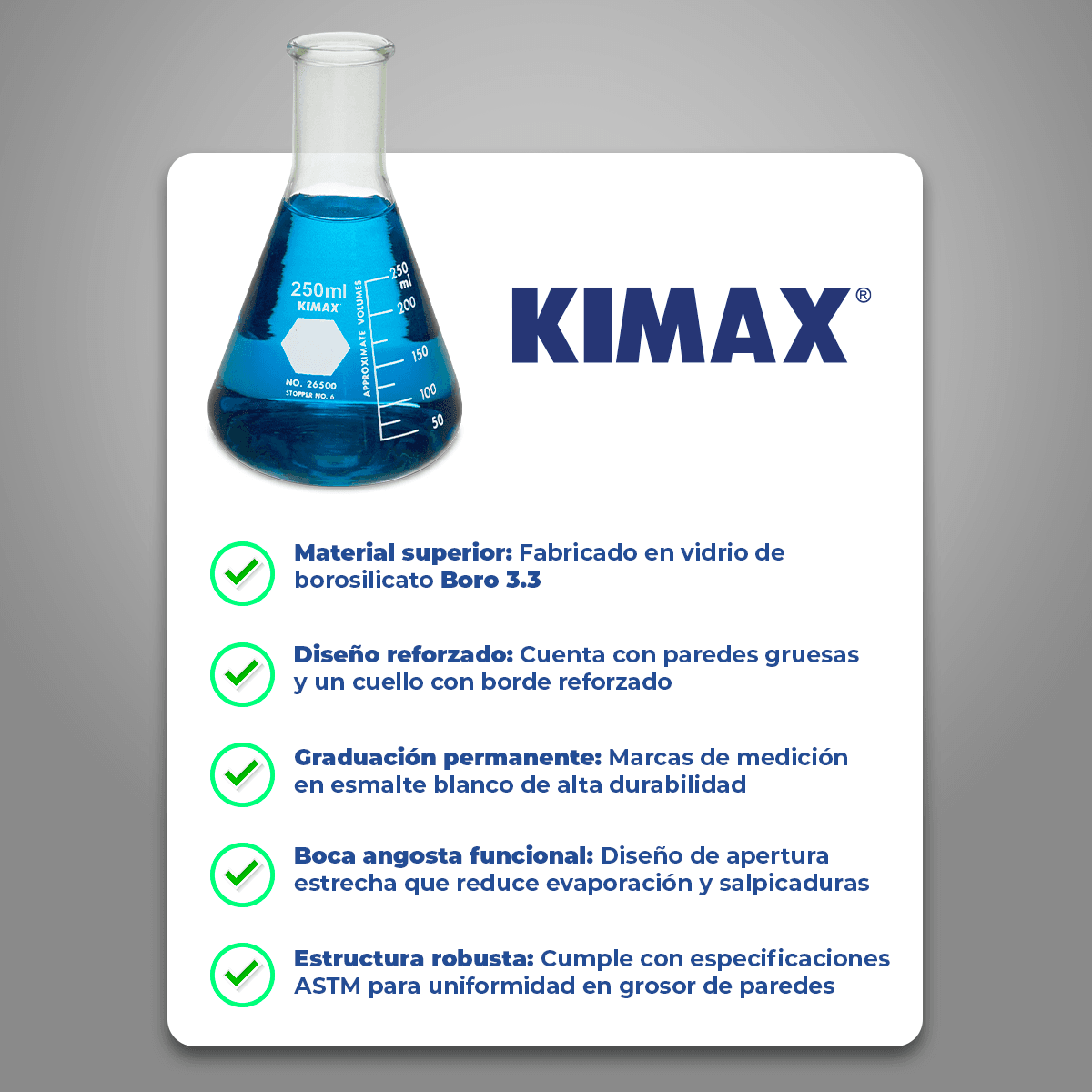 MATRAZ ERLENMEYER KIMAX 26500 CON BOCA ANGOSTA - Mercalab