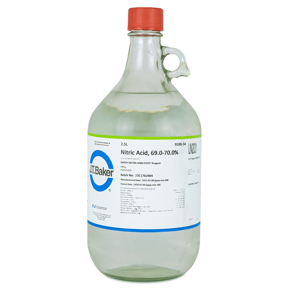 ÁCIDO NÍTRICO 69-70% GRADO ANALÍTICO INSTRA 2.5 L J.T. BAKER 9598-34 CAS 7697-37-2 - Mercalab