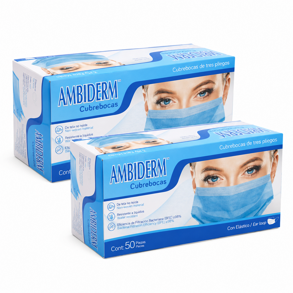 Cubrebocas Tricapa Azul (Alta Filtración) - Pack 100 Piezas - AMBIDERM