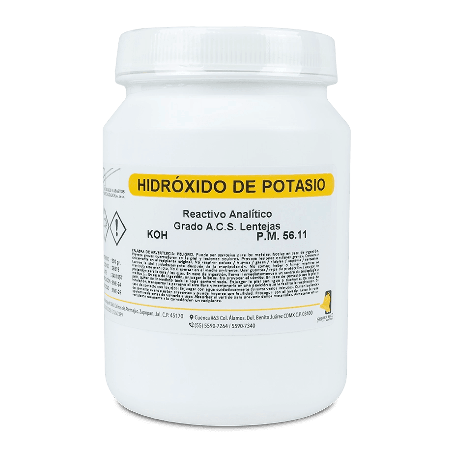 BASE HIDRÓXIDO DE POTASIO ACS LENTEJAS 500 G GOLDEN BELL 26815-500 CAS 1310-58-3 - Mercalab