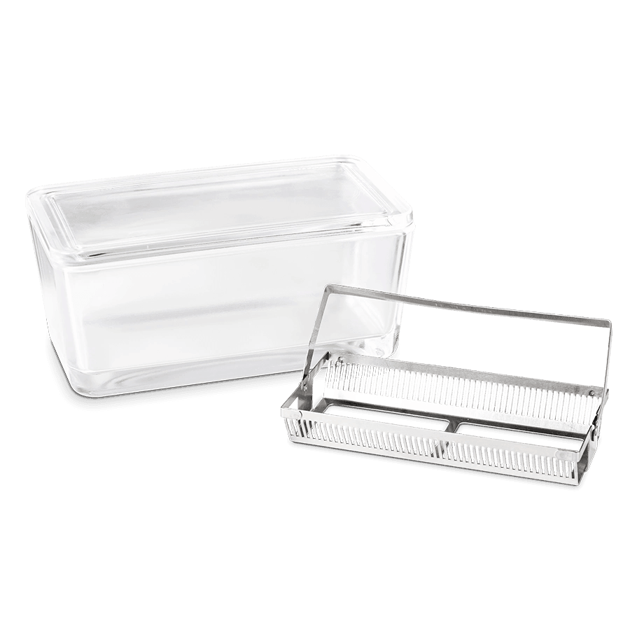 CAJA DE TINCIÓN DE VIDRIO PARA 50 LAMINILLAS PORTAOBJETOS WHEATON 90040 - Mercalab