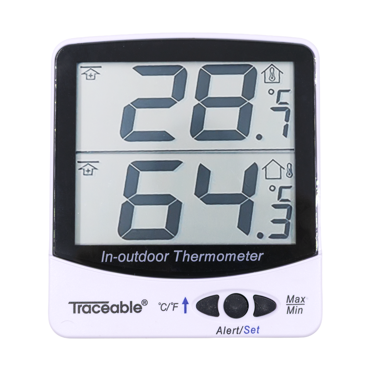 TERMÓMETRO DIGITAL JUMBO DE DOBLE LECTURA PARA INTERIOR/EXTERIOR CON ALARMA CERTIFICADO TRACEABLE 4126CC