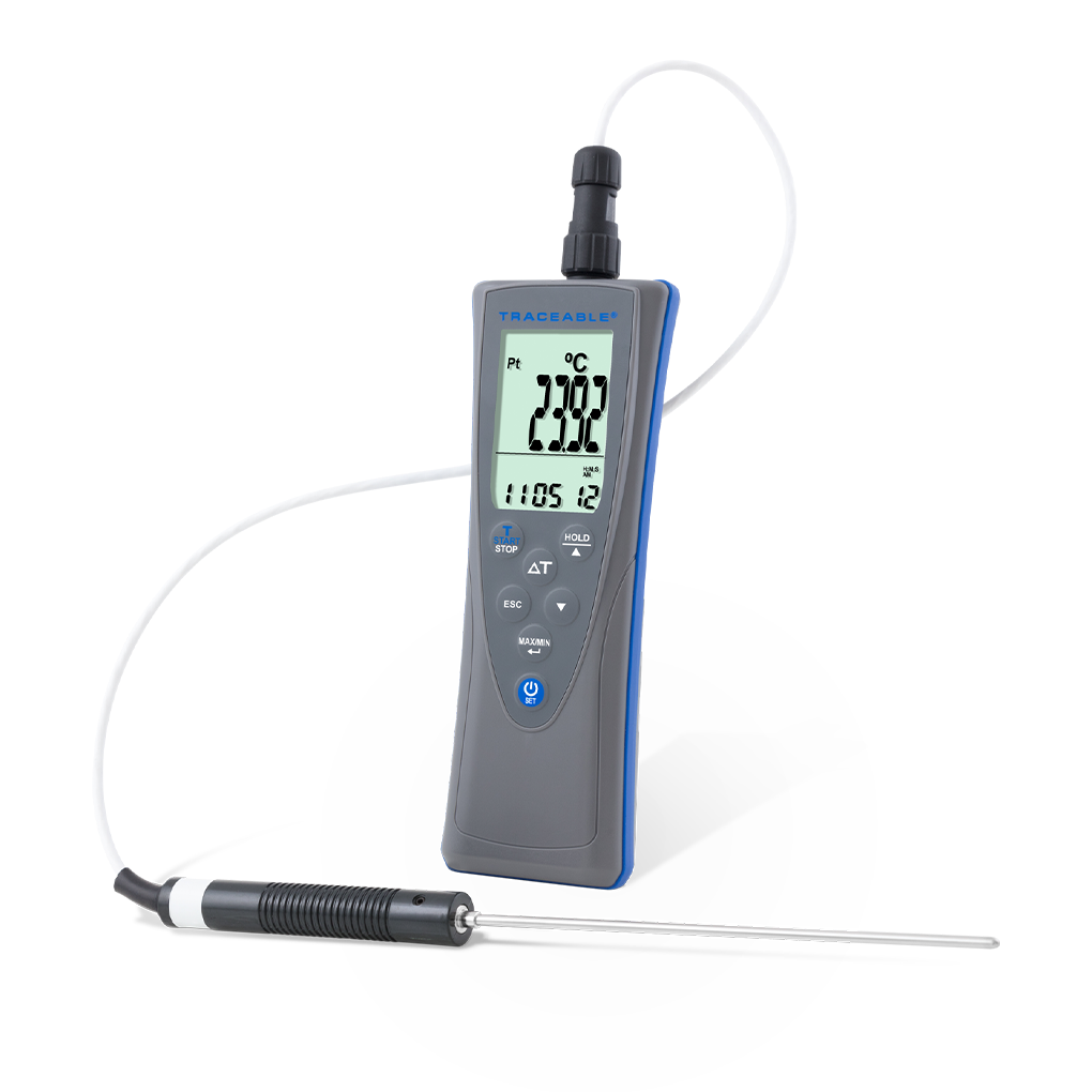 TERMÓMETRO HACCP PROFESIONAL DE PLATINO RTD CON LUZ INDICADORA CERTIFICADO TRACEABLE 4132CC