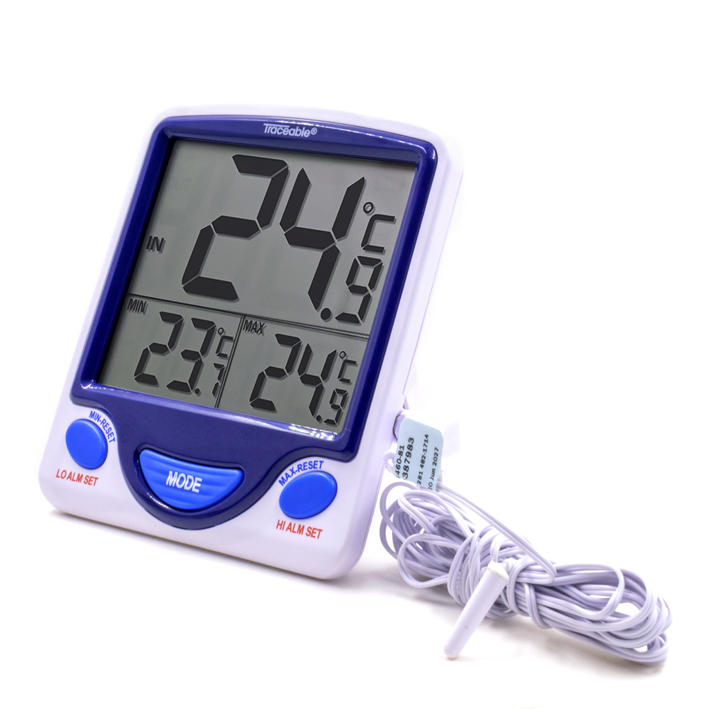 TERMÓMETRO PARA REFRIGERADOR DIGITAL JUMBO CON MONITOREO DUAL (AMBIENTE Y SONDA) CERTIFICADO TRACEABLE 4148CC