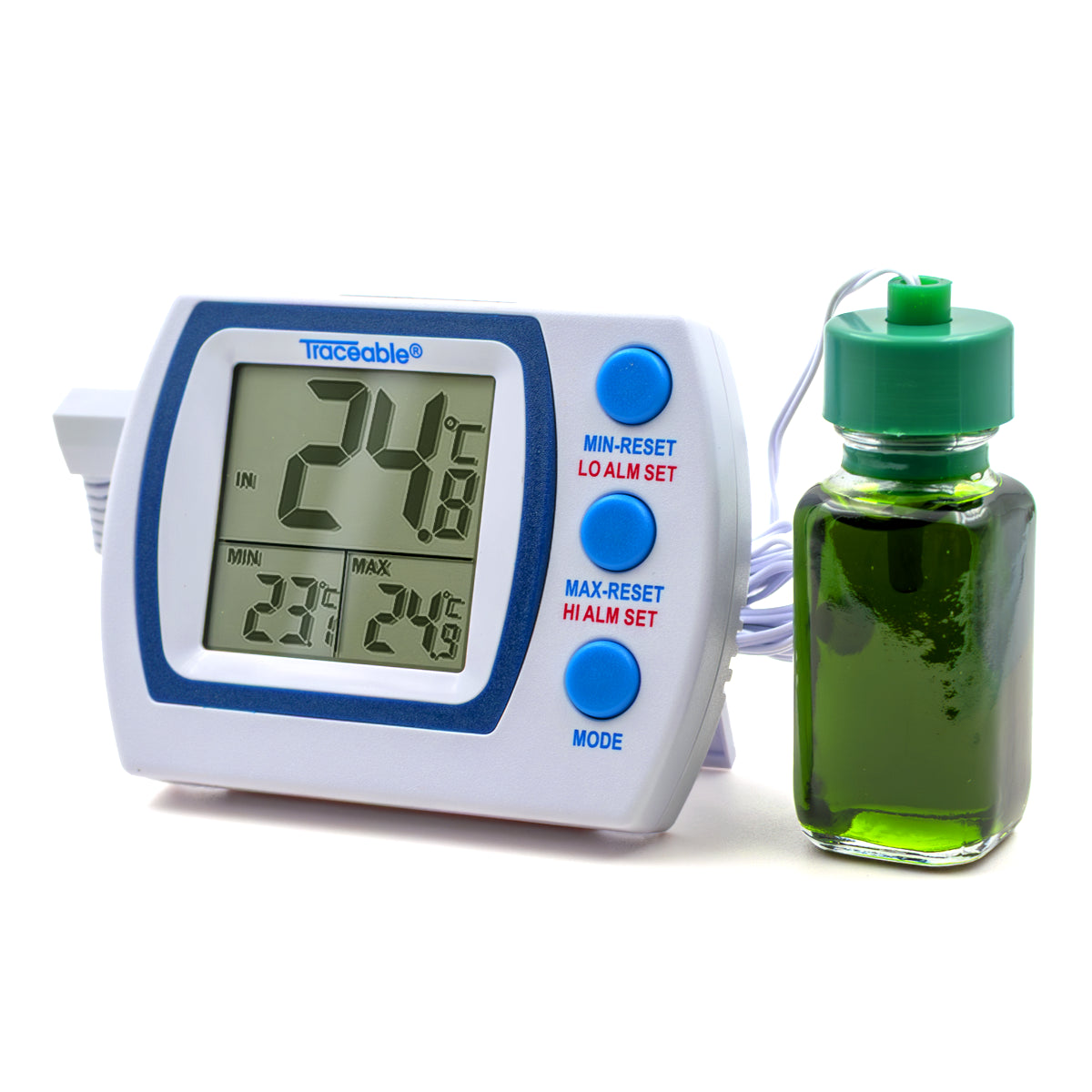 TERMÓMETRO PARA REFRIGERADOR Y CONGELADOR DE ALTA PRECISIÓN CON BOTELLA DE GLICOL PLUS CERTIFICADO TRACEABLE 4227CC