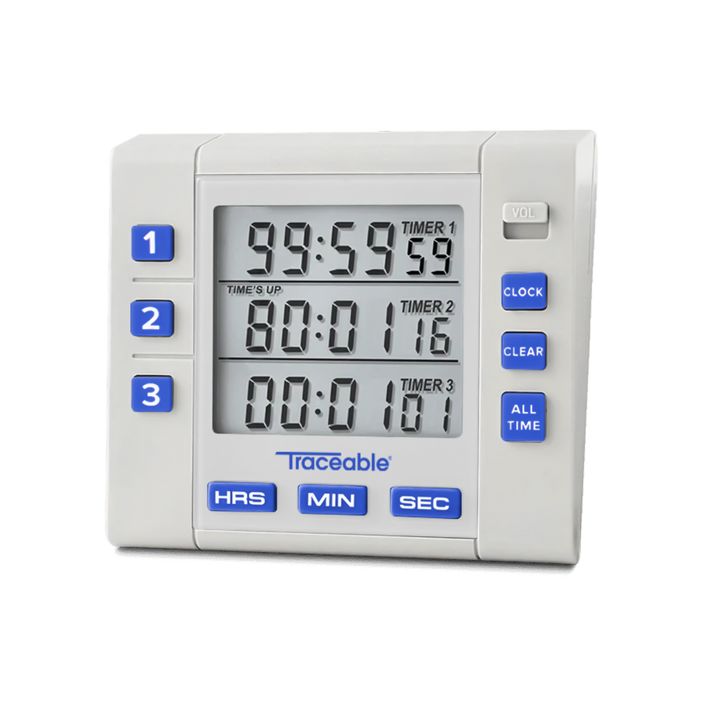 TEMPORIZADOR DIGITAL MÚLTIPLE 3 CANALES DE LABORATORIO CON ALARMA AJUSTABLE CERTIFICADO TRACEABLE 5000CC