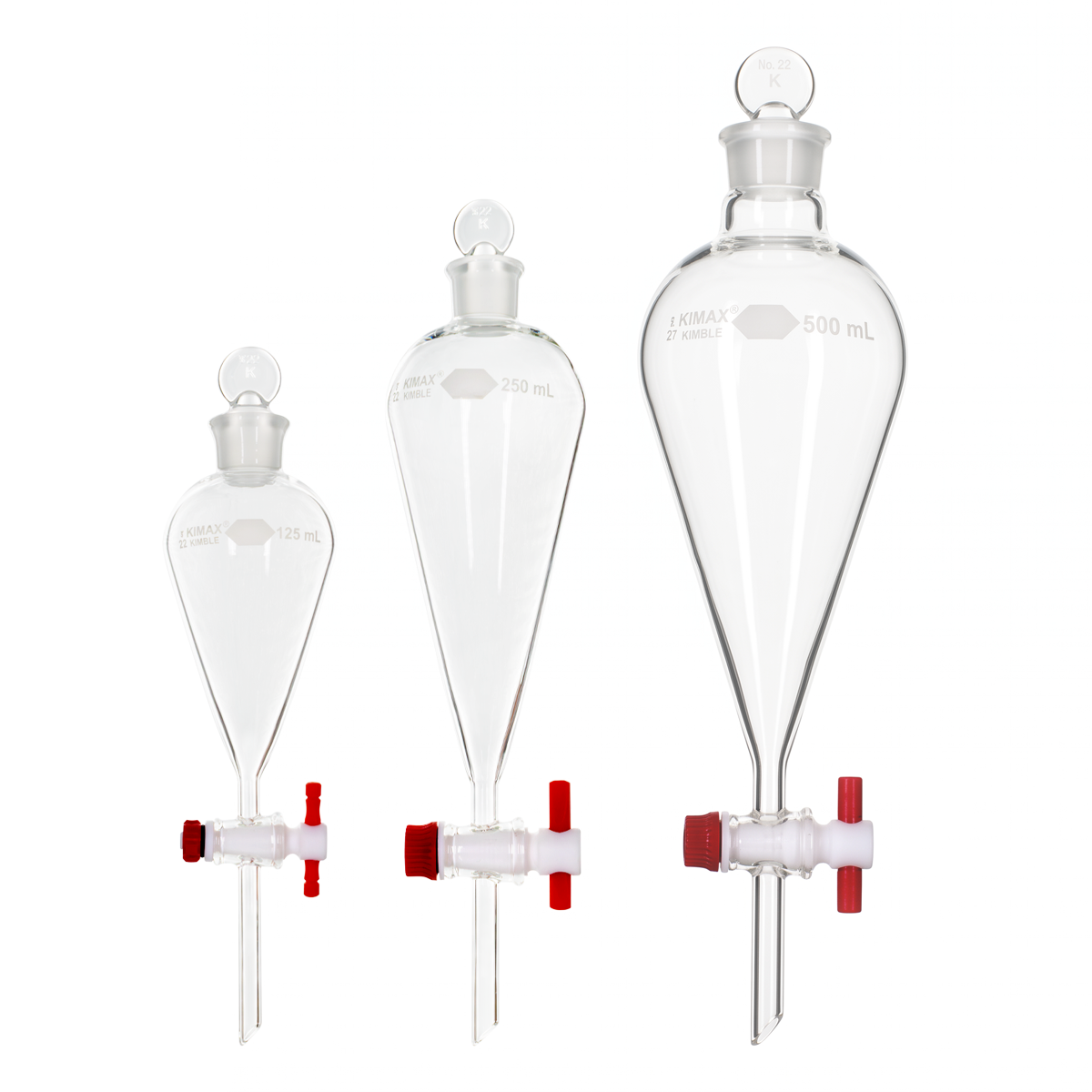 EMBUDO DE SEPARACIÓN KIMAX CON LLAVE DE TEFLÓN Y TAPÓN DE VIDRIO