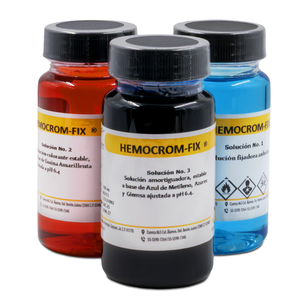 COLORANTE KIT HEMOCOLORANTE RÁPIDO HEMOCROM-FIX (DIFF QUICK) 3 REACTIVOS 100 ML GOLDEN BELL