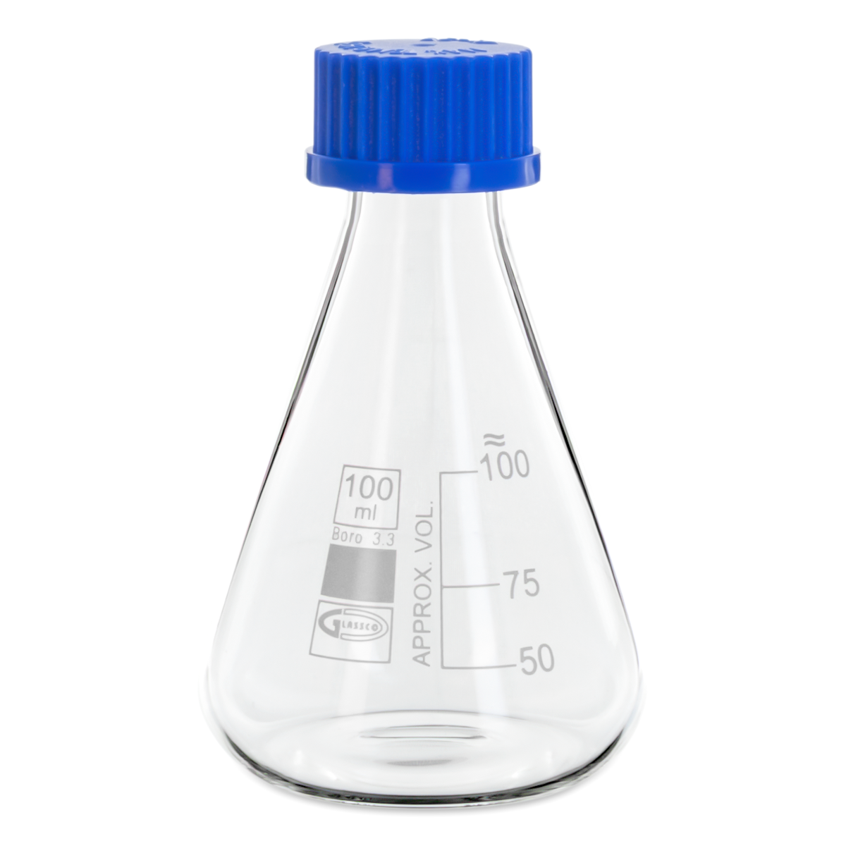 MATRAZ ERLENMEYER CON TAPA DE ROSCA GLASSCO 075.202 PARA MEZCLAR MEDIOS DE CULTIVO