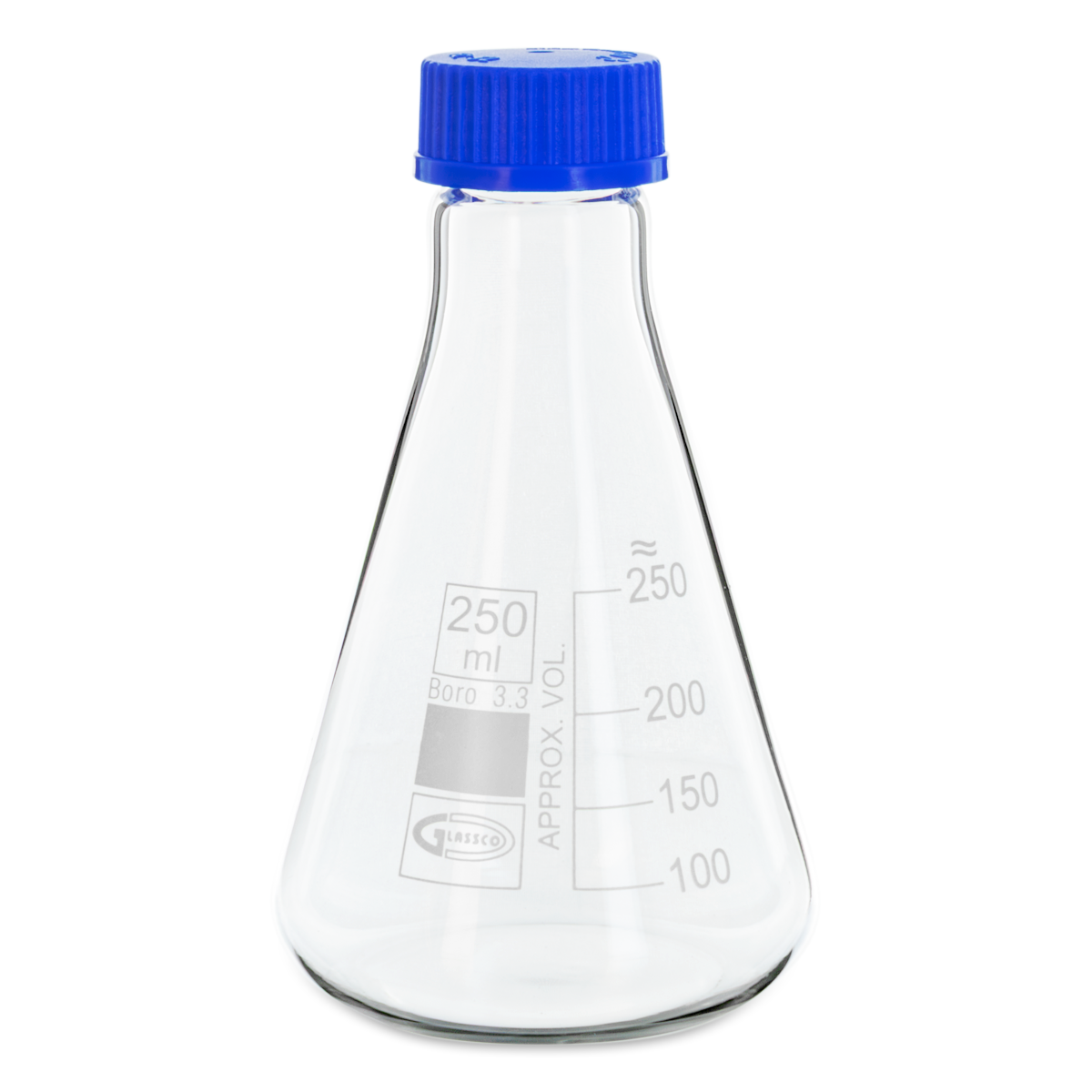 MATRAZ ERLENMEYER CON TAPA DE ROSCA GLASSCO 075.202 PARA MEZCLAR MEDIOS DE CULTIVO
