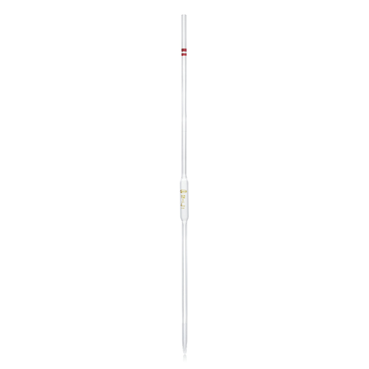 PIPETA VOLUMÉTRICA CLASE B GLASSCO 122.422 CON ESCALA ÁMBAR Y CÓDIGO DE COLOR PARA USO GENERAL Y ESCOLAR