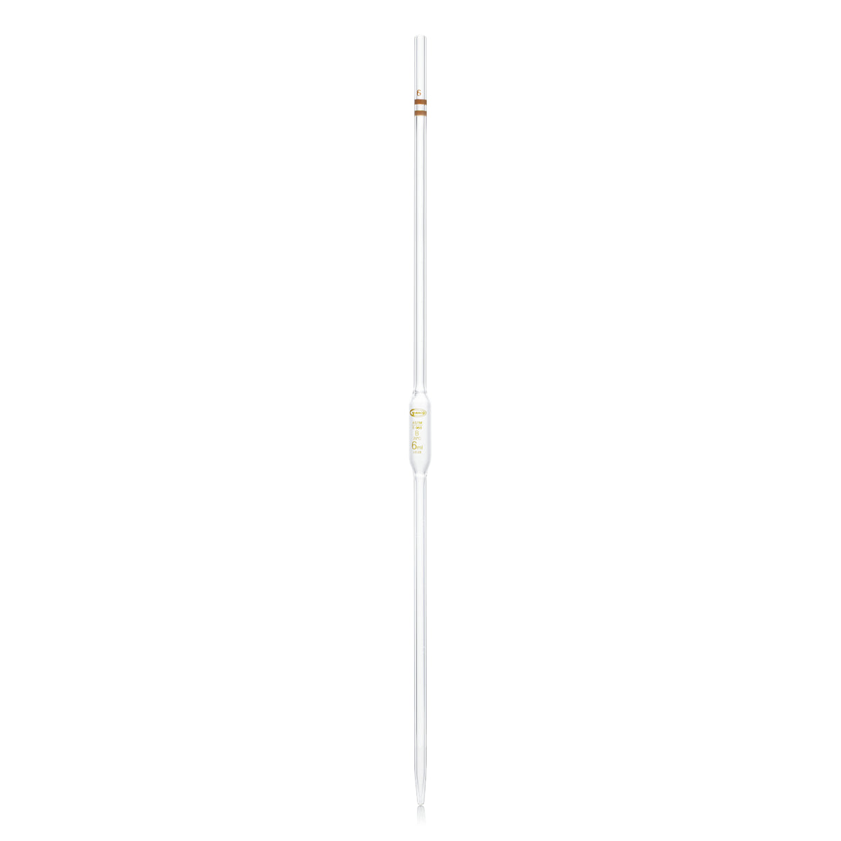 PIPETA VOLUMÉTRICA CLASE B GLASSCO 122.422 CON ESCALA ÁMBAR Y CÓDIGO DE COLOR PARA USO GENERAL Y ESCOLAR