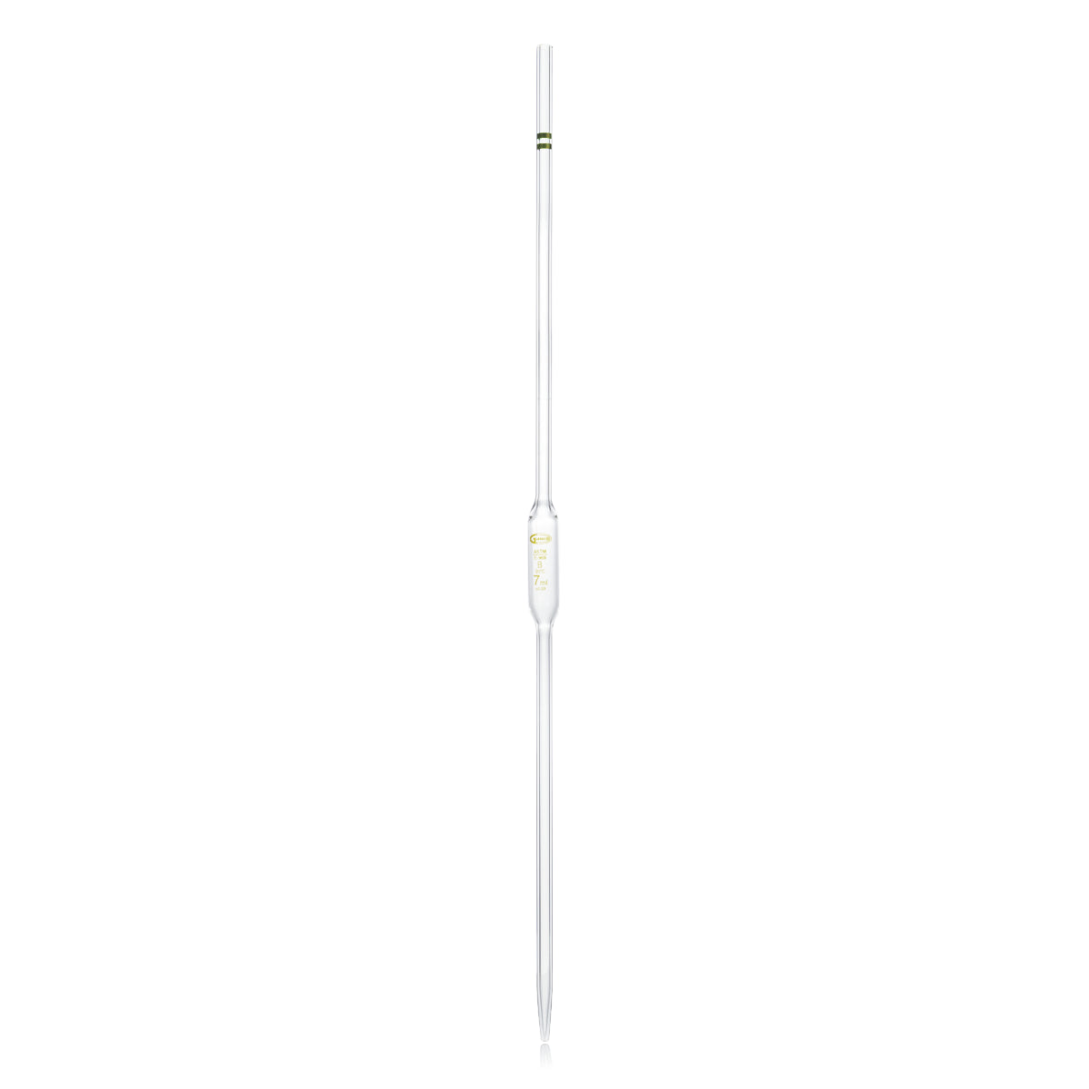 PIPETA VOLUMÉTRICA CLASE B GLASSCO 122.422 CON ESCALA ÁMBAR Y CÓDIGO DE COLOR PARA USO GENERAL Y ESCOLAR