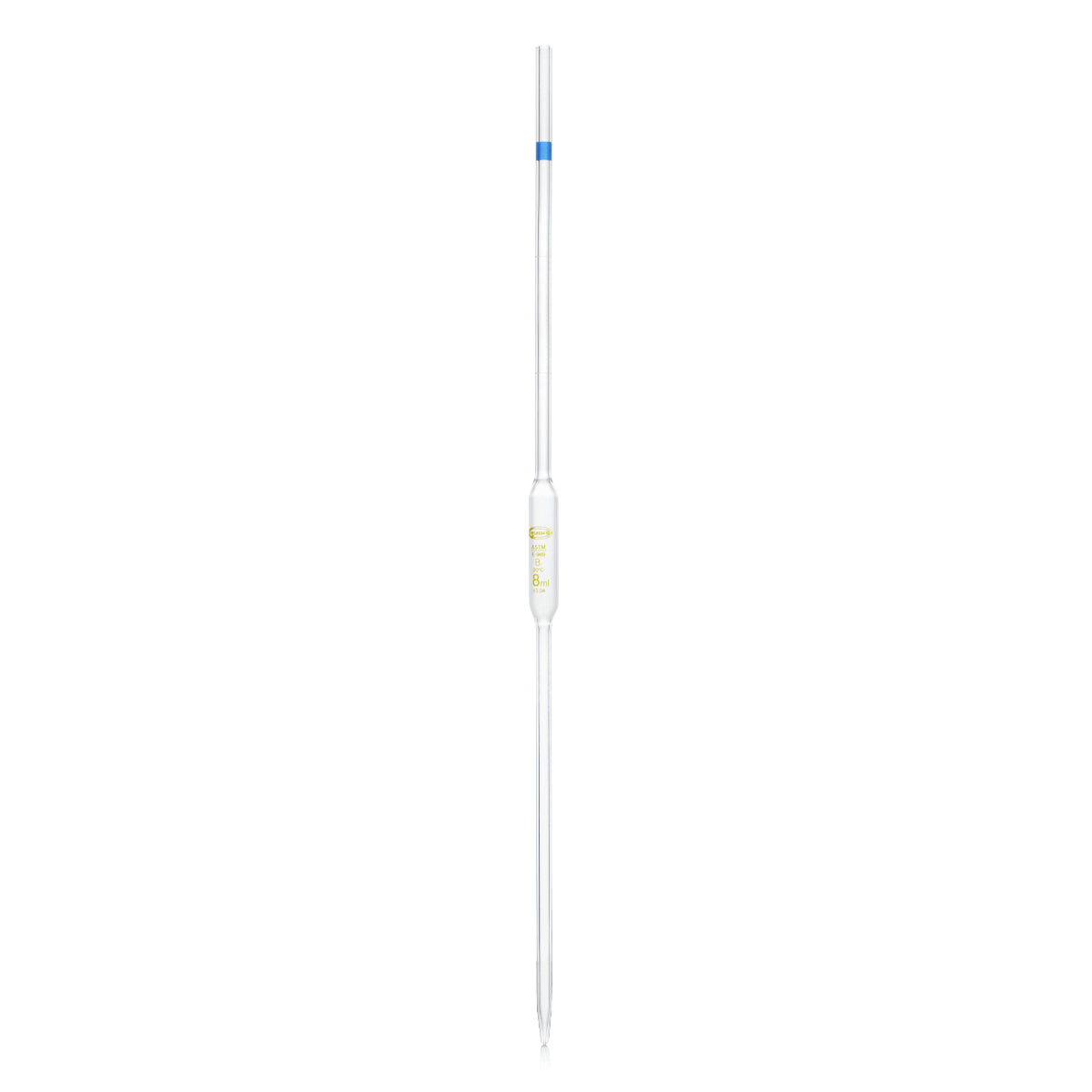 PIPETA VOLUMÉTRICA CLASE B GLASSCO 122.422 CON ESCALA ÁMBAR Y CÓDIGO DE COLOR PARA USO GENERAL Y ESCOLAR