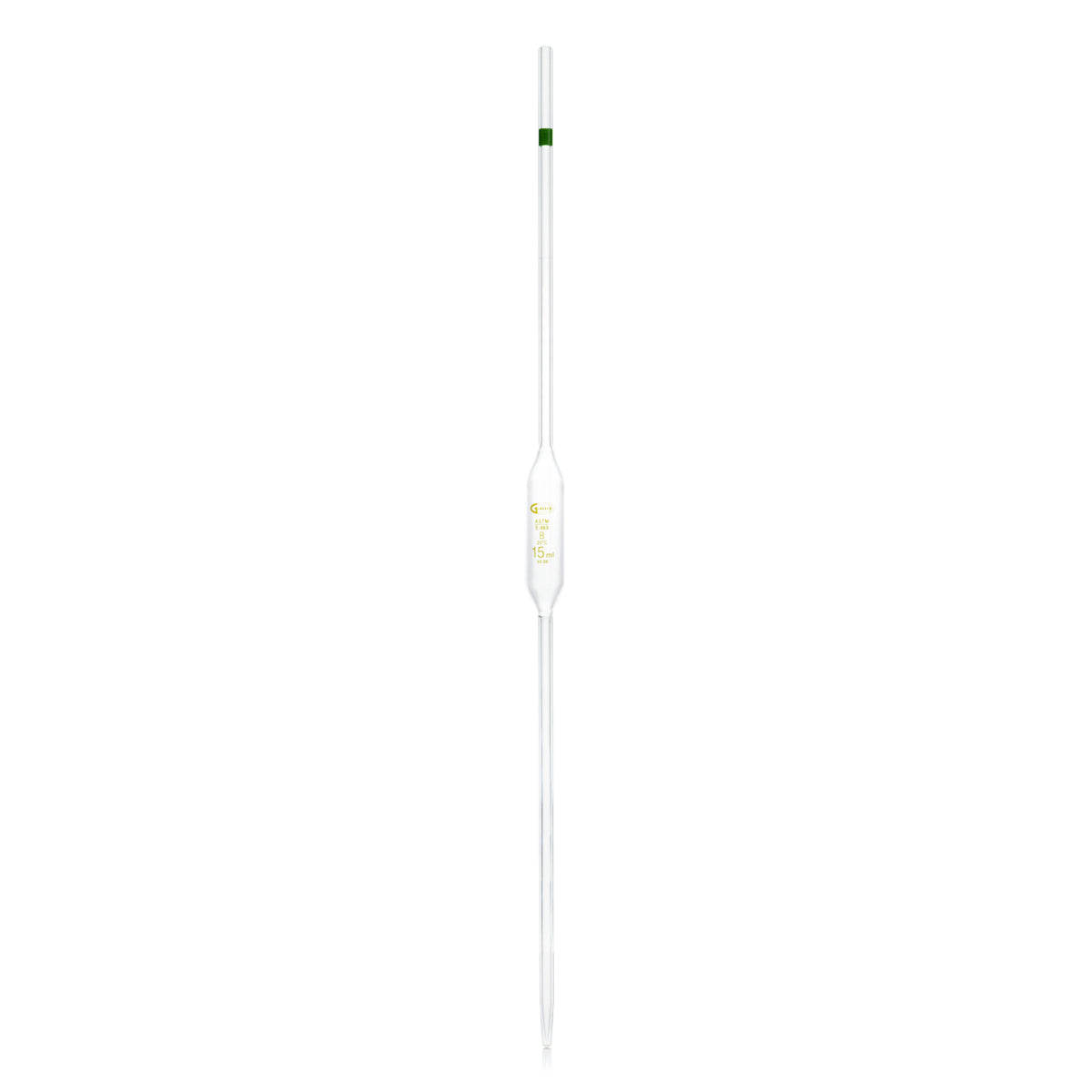 PIPETA VOLUMÉTRICA CLASE B GLASSCO 122.422 CON ESCALA ÁMBAR Y CÓDIGO DE COLOR PARA USO GENERAL Y ESCOLAR