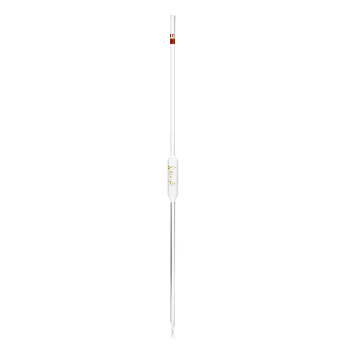 PIPETA VOLUMÉTRICA CLASE B GLASSCO 122.422 CON ESCALA ÁMBAR Y CÓDIGO DE COLOR PARA USO GENERAL Y ESCOLAR