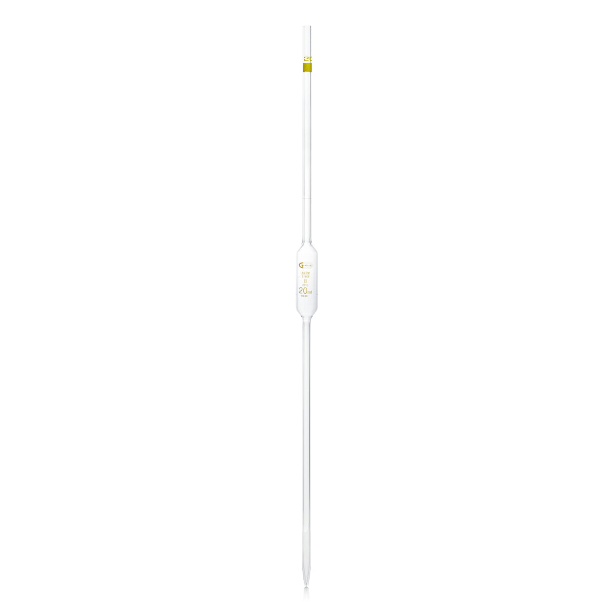 PIPETA VOLUMÉTRICA CLASE B GLASSCO 122.422 CON ESCALA ÁMBAR Y CÓDIGO DE COLOR PARA USO GENERAL Y ESCOLAR