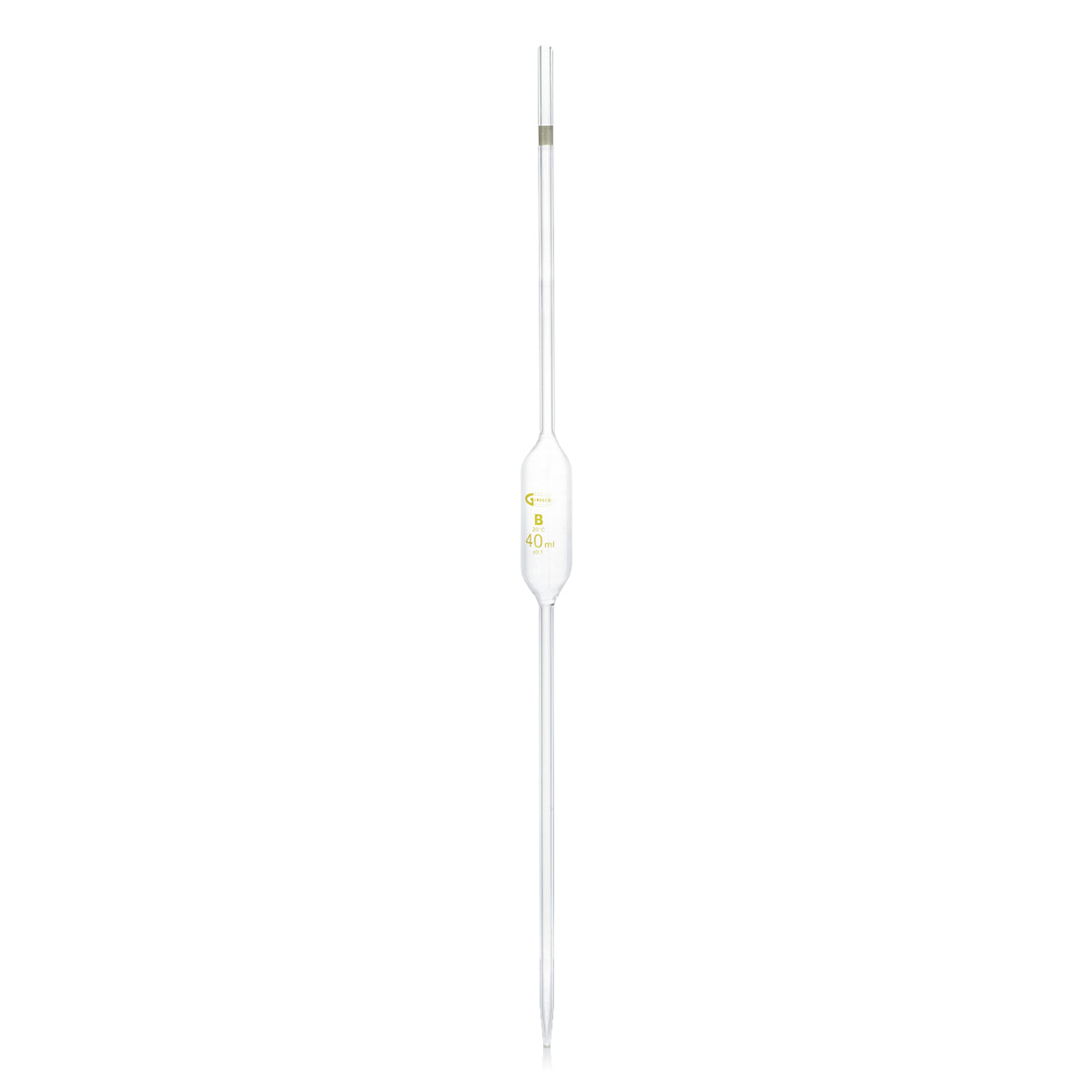 PIPETA VOLUMÉTRICA CLASE B GLASSCO 122.422 CON ESCALA ÁMBAR Y CÓDIGO DE COLOR PARA USO GENERAL Y ESCOLAR