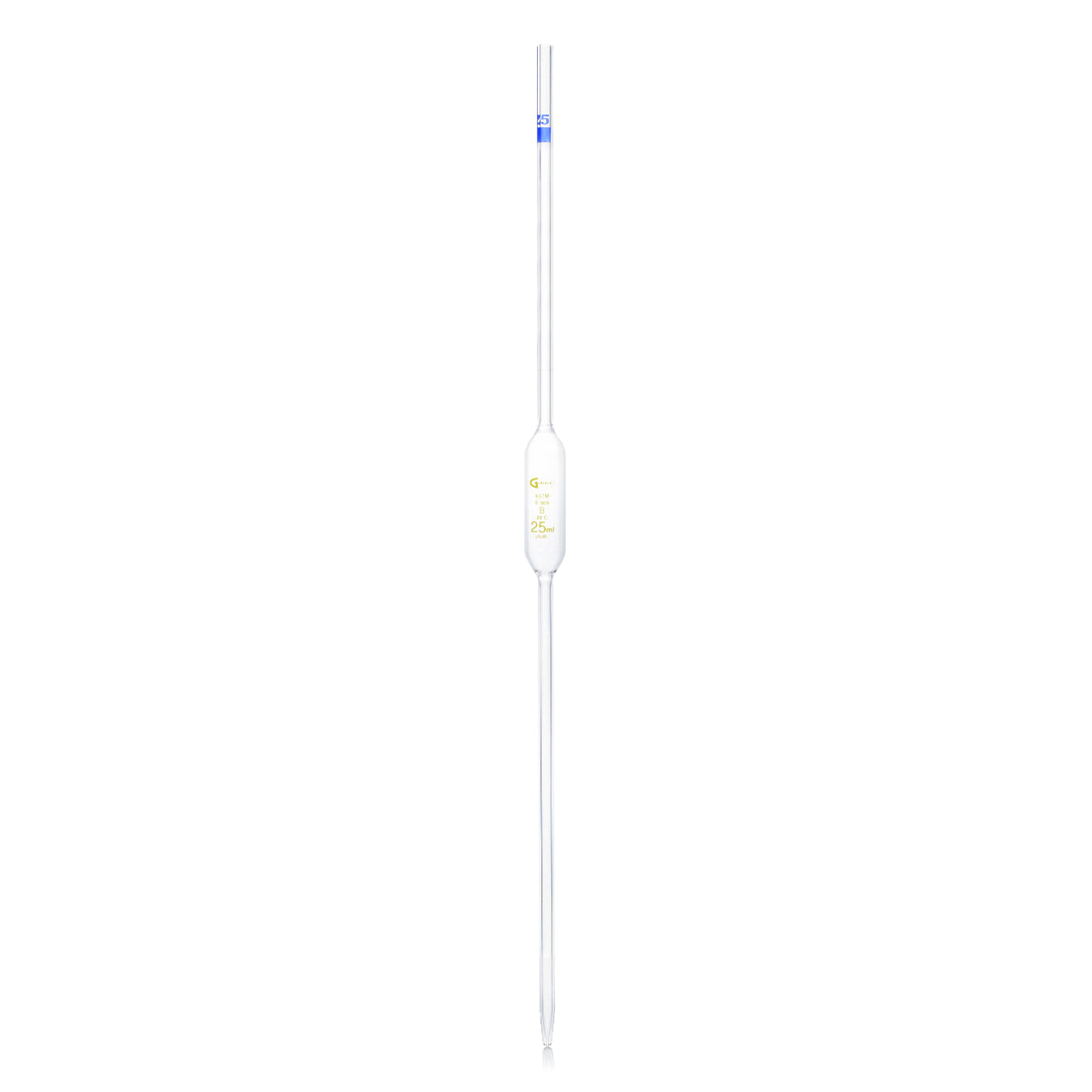 PIPETA VOLUMÉTRICA CLASE B GLASSCO 122.422 CON ESCALA ÁMBAR Y CÓDIGO DE COLOR PARA USO GENERAL Y ESCOLAR