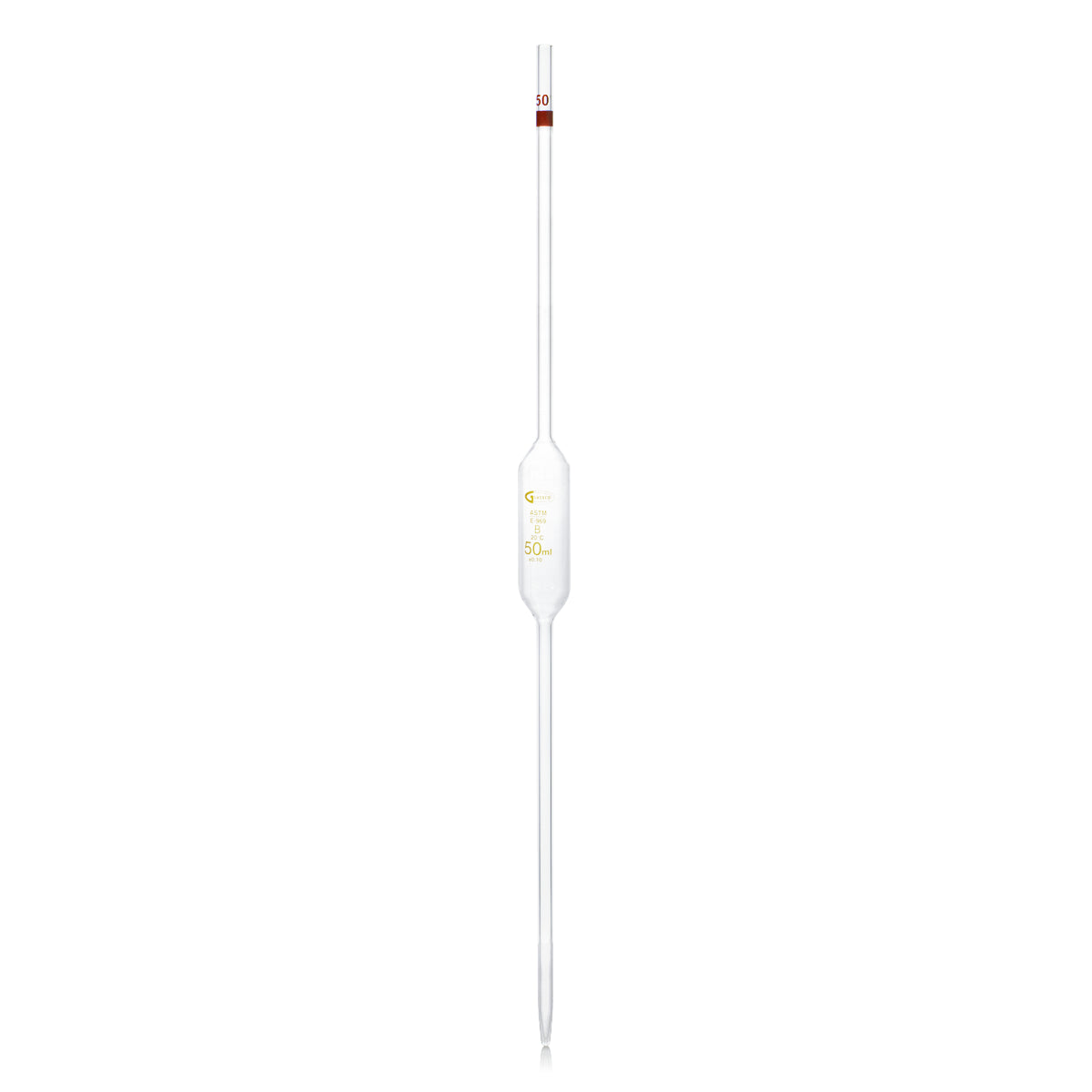 PIPETA VOLUMÉTRICA CLASE B GLASSCO 122.422 CON ESCALA ÁMBAR Y CÓDIGO DE COLOR PARA USO GENERAL Y ESCOLAR