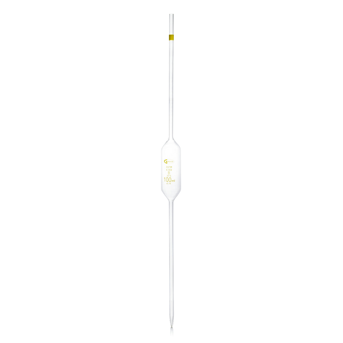 PIPETA VOLUMÉTRICA CLASE B GLASSCO 122.422 CON ESCALA ÁMBAR Y CÓDIGO DE COLOR PARA USO GENERAL Y ESCOLAR