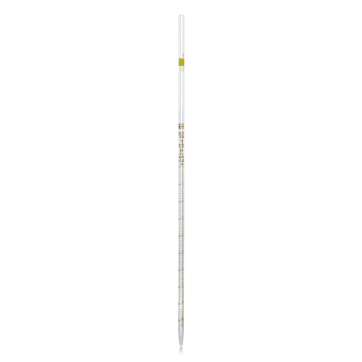 PIPETA GRADUADA CLASE B GLASSCO 124.418. CON ESCALA ÁMBAR Y CÓDIGO DE COLOR PARA USO ESCOLAR