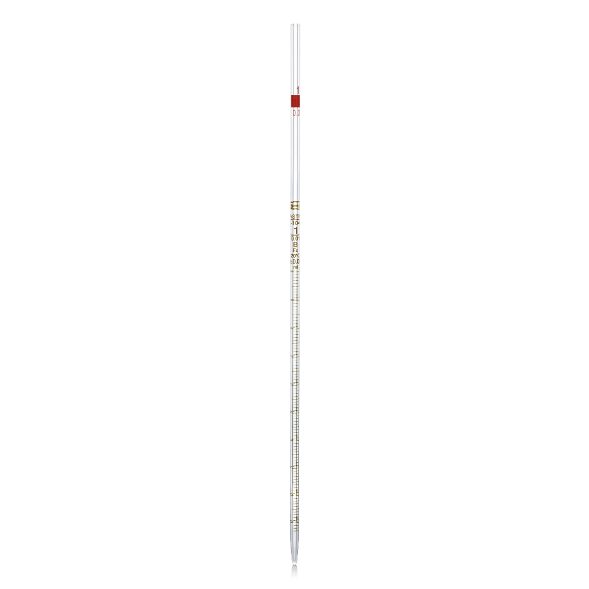 PIPETA GRADUADA CLASE B GLASSCO 124.418. CON ESCALA ÁMBAR Y CÓDIGO DE COLOR PARA USO ESCOLAR