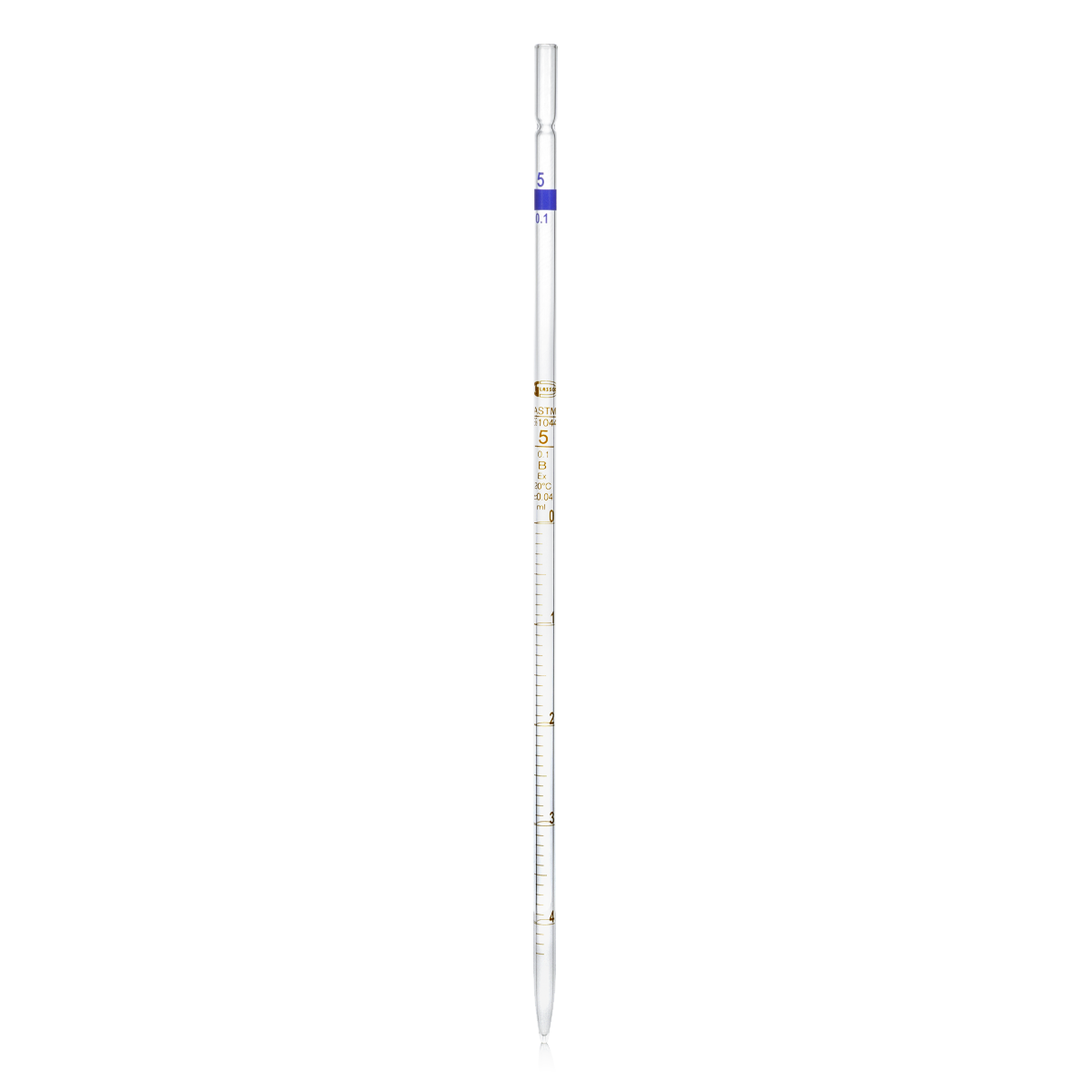 PIPETA GRADUADA CLASE B GLASSCO 124.418. CON ESCALA ÁMBAR Y CÓDIGO DE COLOR PARA USO ESCOLAR