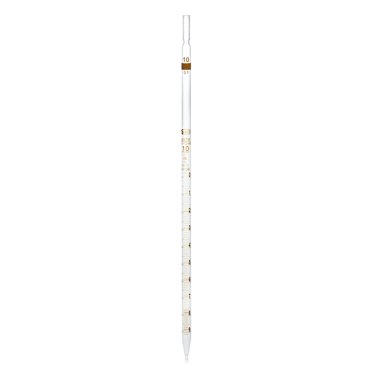 PIPETA GRADUADA CLASE B GLASSCO 124.418. CON ESCALA ÁMBAR Y CÓDIGO DE COLOR PARA USO ESCOLAR