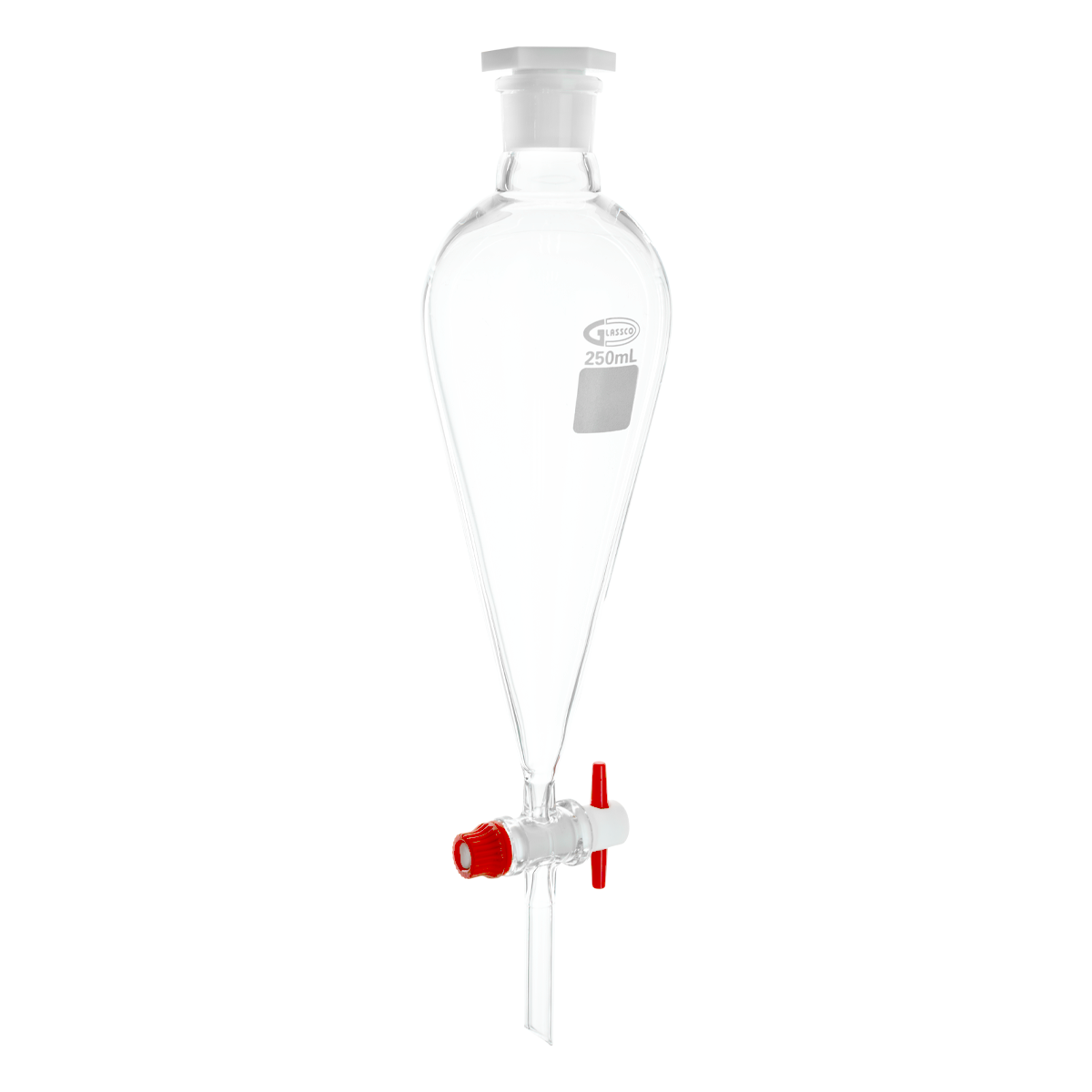 EMBUDO DE SEPARACIÓN GLASSCO CON LLAVE DE TEFLÓN Y TAPÓN PLÁSTICO
