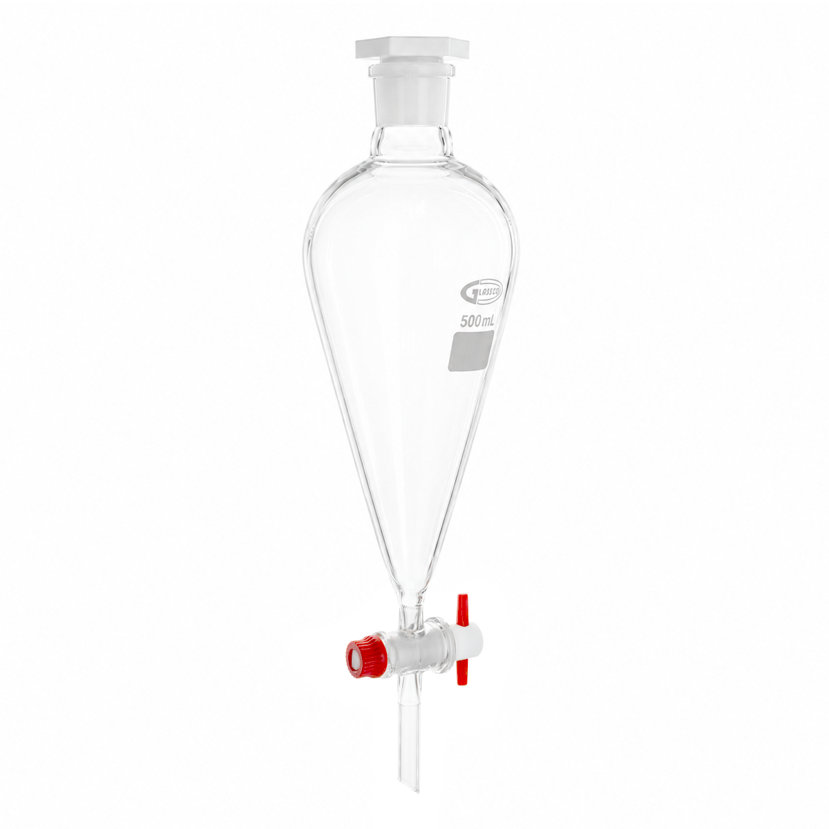 EMBUDO DE SEPARACIÓN GLASSCO CON LLAVE DE TEFLÓN Y TAPÓN PLÁSTICO