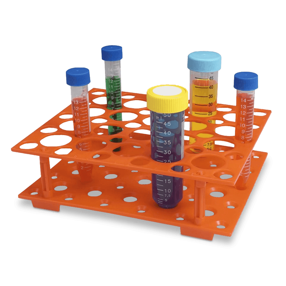 GRADILLA PARA TUBOS CÓNICOS DE 15 Y 50 ML HEATHROW SCIENTIFIC 24306 SNAP-TOGETHER DE PLÁSTICO ABS NARANJA - Mercalab