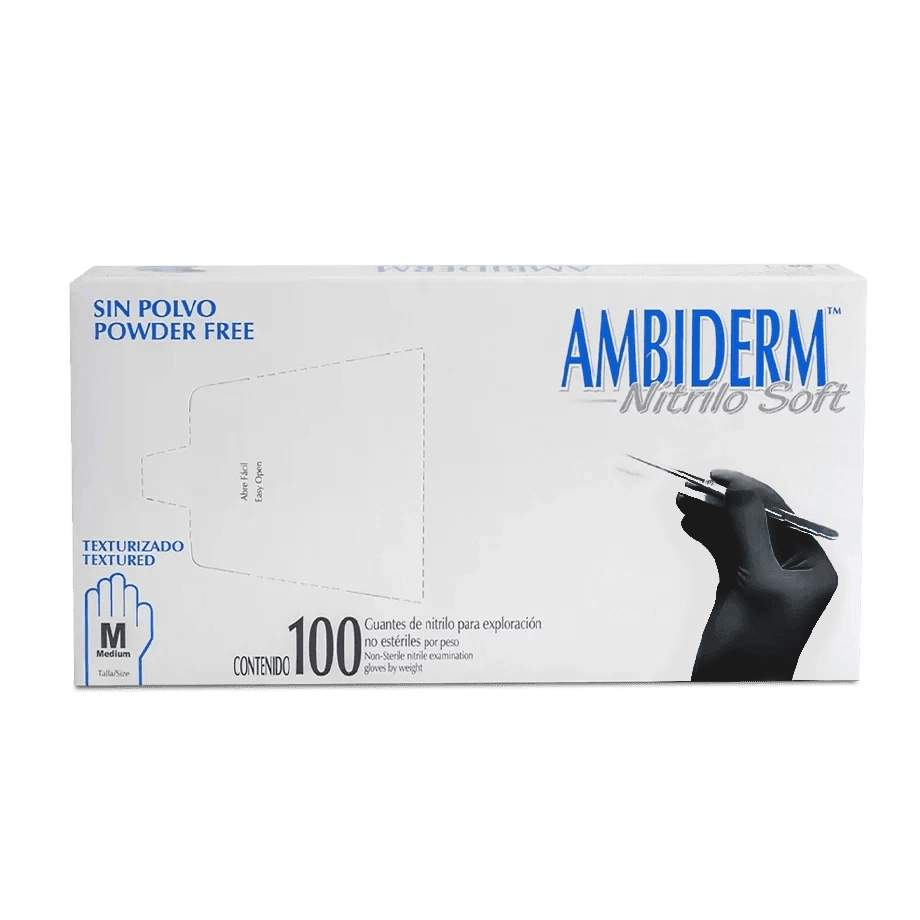 GUANTES DE NITRILO AMBIDERM NO ESTÉRILES, SIN POLVO Y DESECHABLES PAQUETE 100 PIEZAS - Mercalab