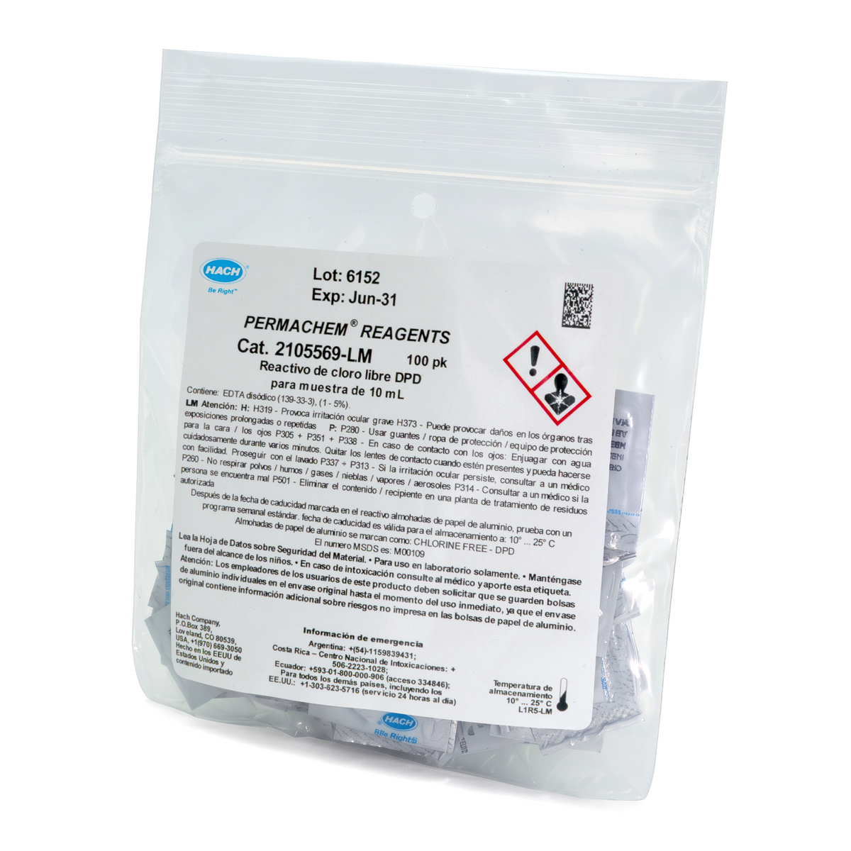 SUMINISTROS ALMOHADILLAS CLORO LIBRE DPD 0.02-2.00 MG/L CL2 10 ML HACH 2105569