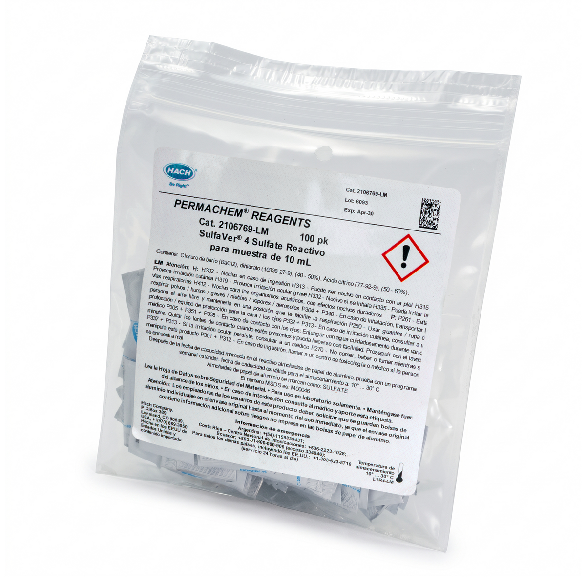 Reactivo SulfaVer 4 (2106769) para Determinación de Sulfatos en Calidad de Agua 2-70 MG/L - Muestra 10 ML con 100 piezas - HACH