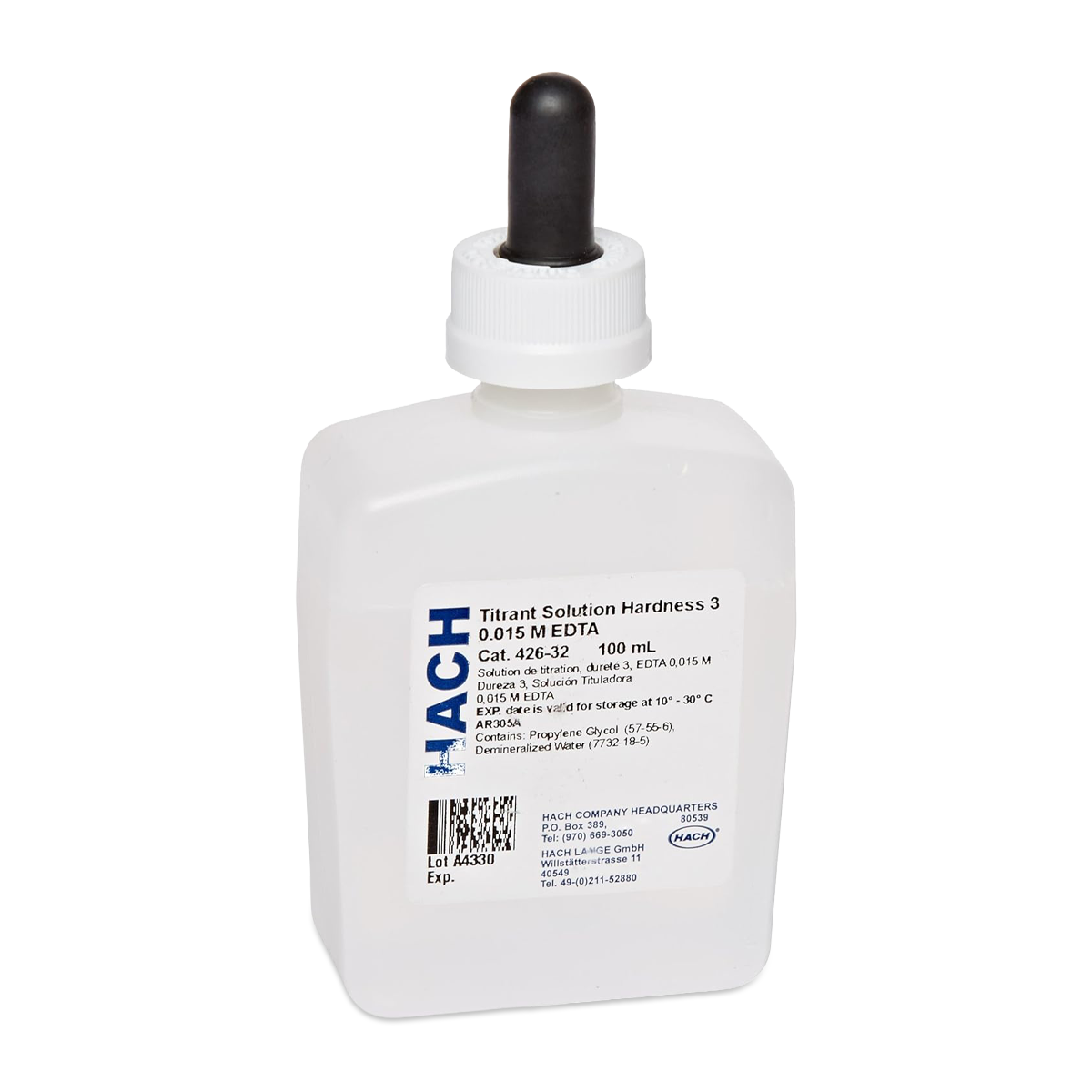 Solución de Dureza 3 EDTA (42632) para Calidad de Agua - Frasco Gotero 100 ML MDB - HACH