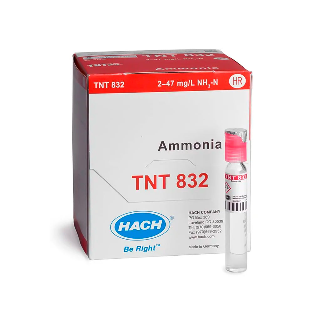Viales TNTplus para Determinación de Amoníaco Rango Alto en Calidad de Agua 2-47 MG/L - Caja con 25 Pruebas - HACH TNT832