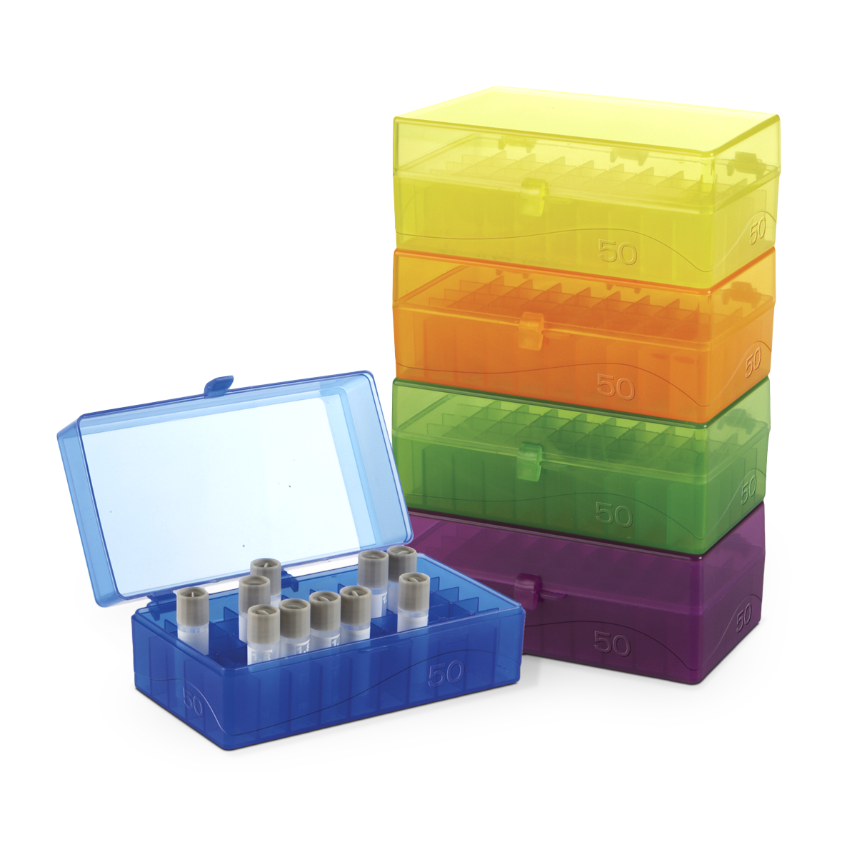 CAJA PARA 50 MICROTUBOS Y VIALES DE 1.5-2.0 ML HEATHROW SCIENTIFIC 120033 DE PLÁSTICO AUTOCLAVABLE DE COLORES PARA USO CRIOGÉNICO (POR PIEZA)