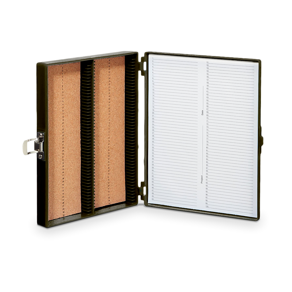 CAJA DE PLÁSTICO PARA PORTAOBJETOS HEATHROW SCIENTIFIC DE ABS CON BROCHE Y FORRO DE CORCHO