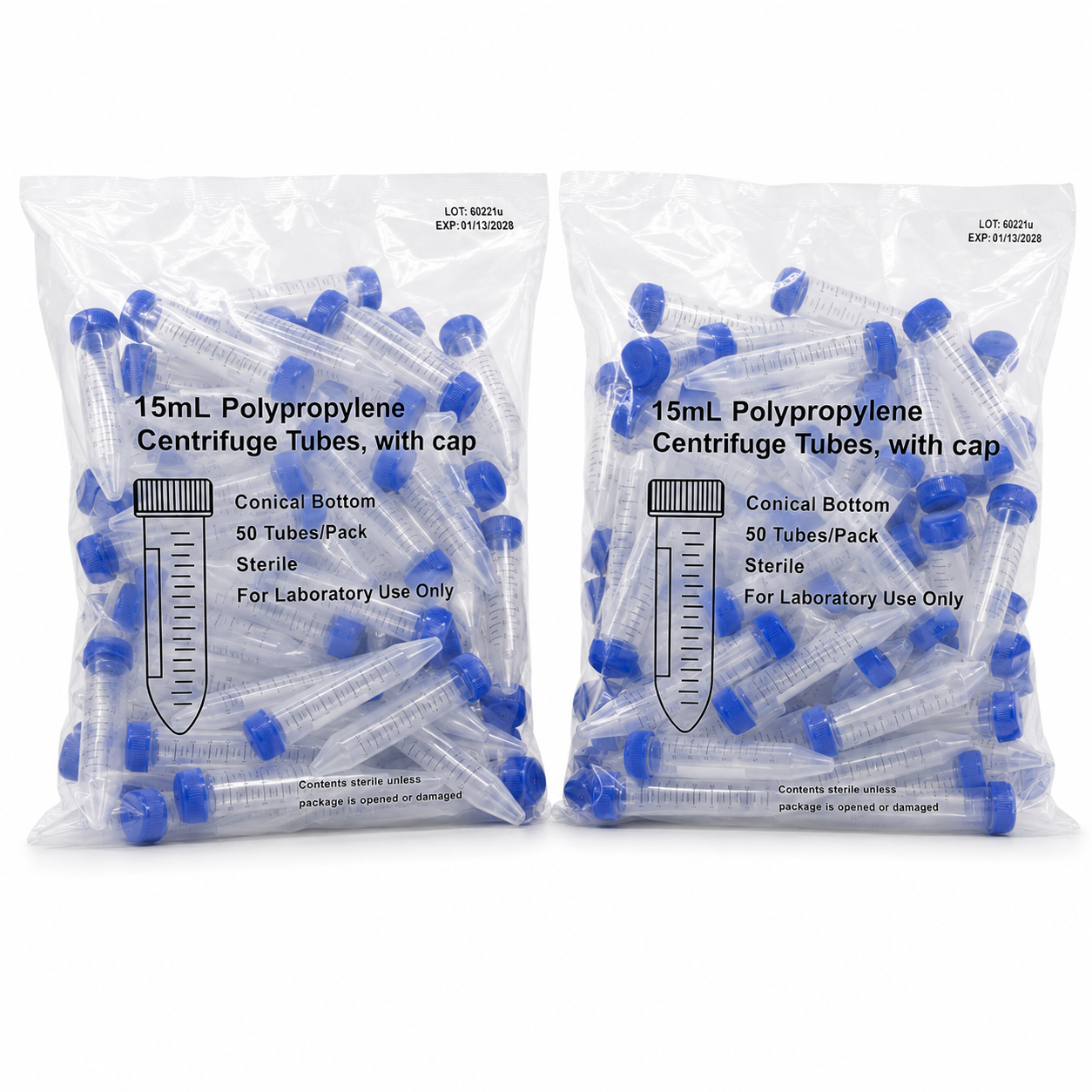 Tubos de Centrífuga de Plástico Estériles | Pack 2 Bolsas | Heathrow Scientific