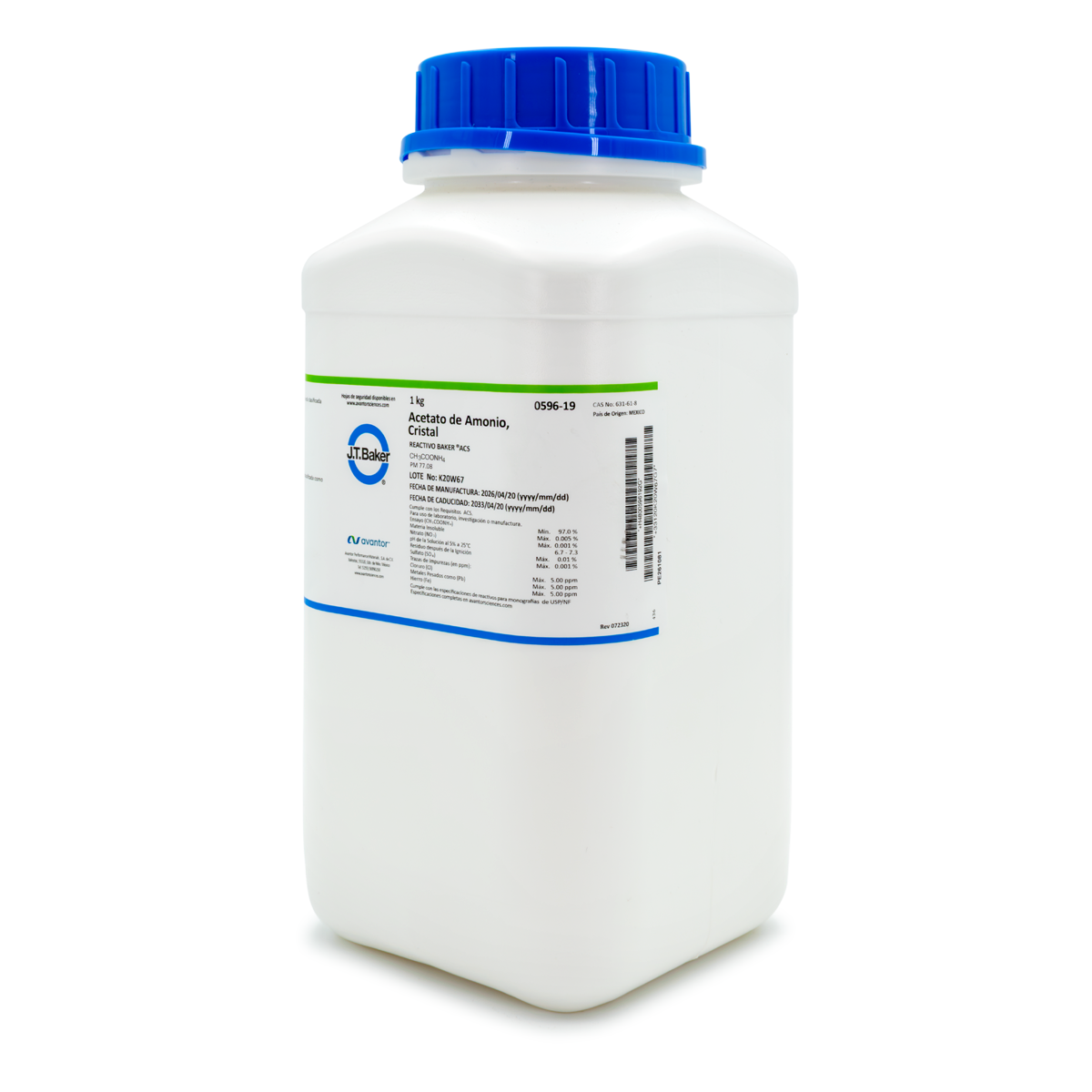 SAL QUÍMICA ACETATO DE AMONIO ACS CRISTALES  J.T. BAKER 0596 CAS 631-61-8