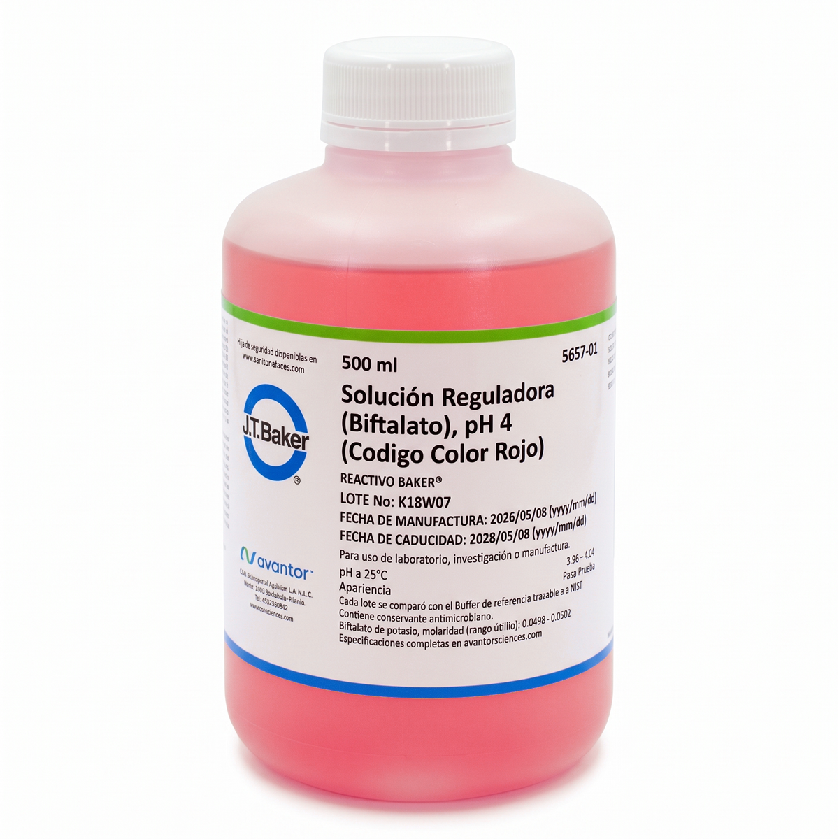 SOLUCIÓN PARA PH BUFFER 4.0 BIFTALATO ROJA J.T. BAKER 5657