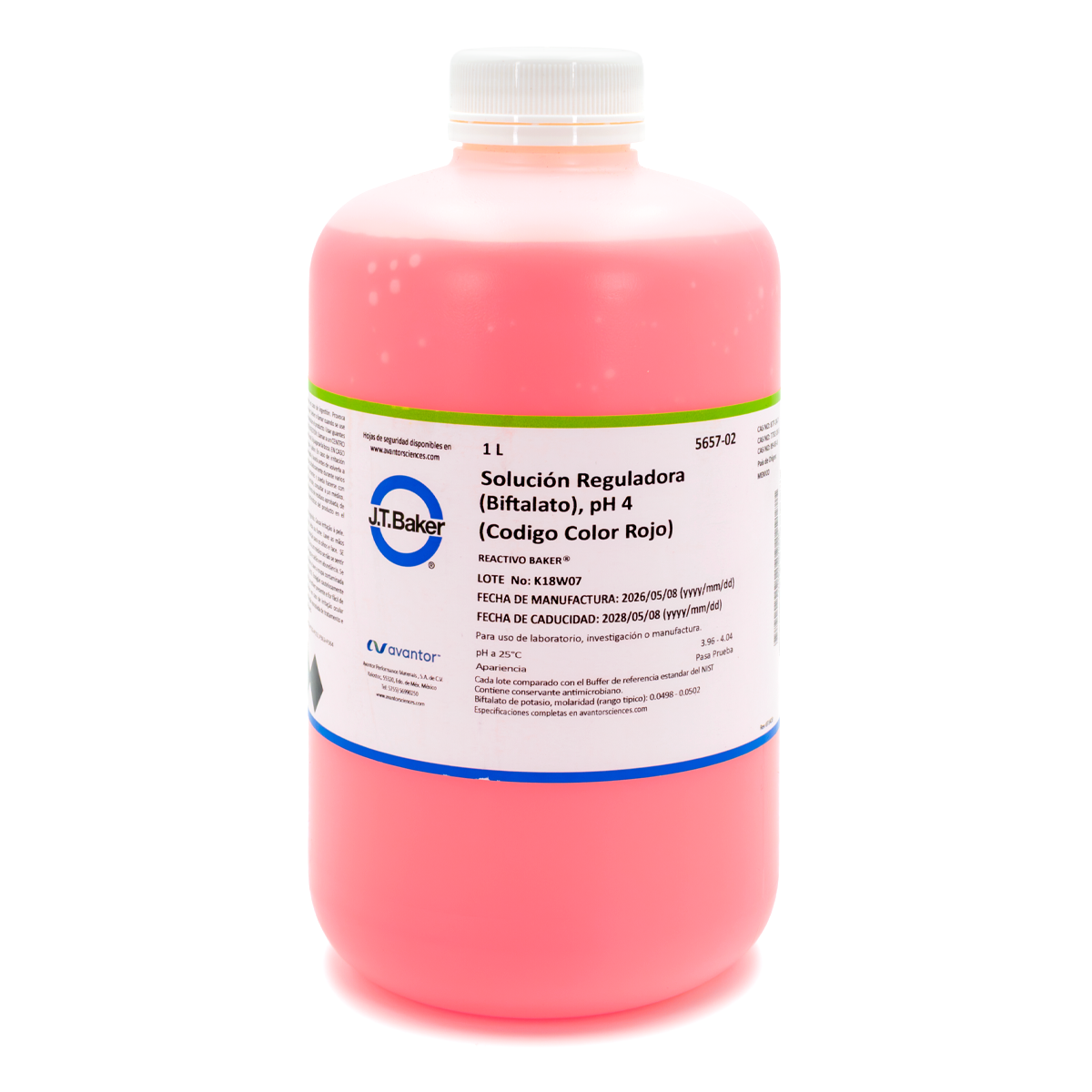 SOLUCIÓN PARA PH BUFFER 4.0 BIFTALATO ROJA J.T. BAKER 5657