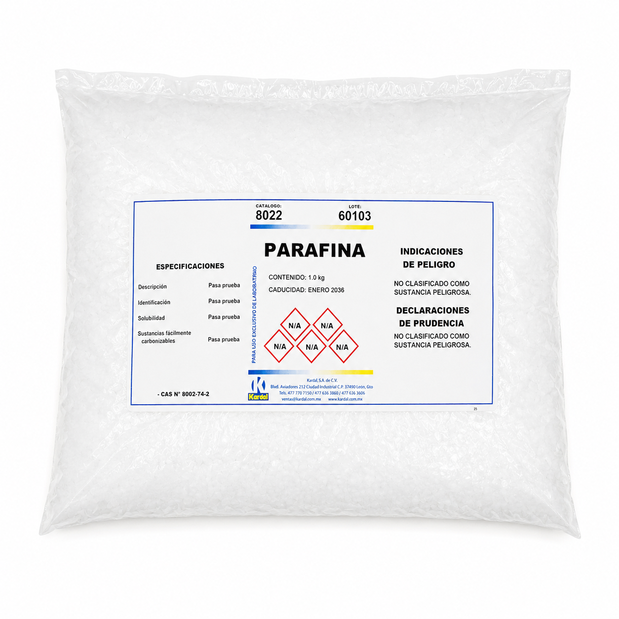 Parafina Histológica 56-58 °C para Inclusión de Tejidos - 1 KG - KARAL