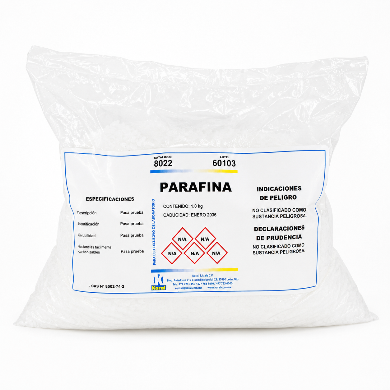 Parafina Histológica 56-58 °C para Inclusión de Tejidos - 1 KG - KARAL