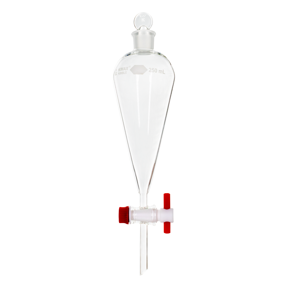 EMBUDO DE SEPARACIÓN KIMAX CON LLAVE DE TEFLÓN Y TAPÓN DE VIDRIO