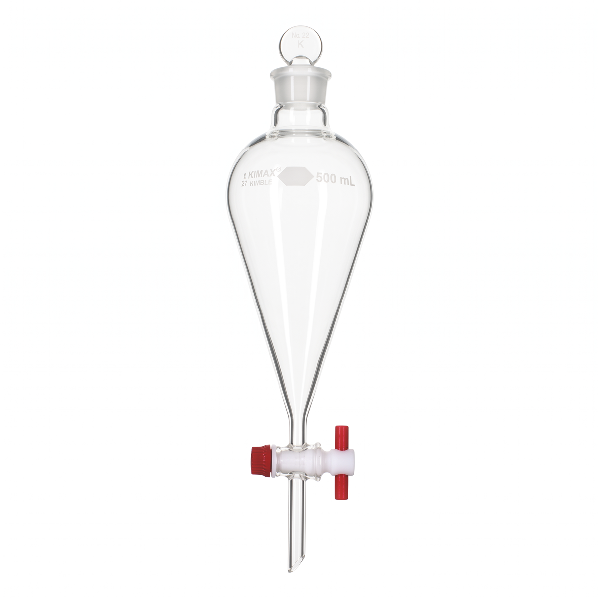 EMBUDO DE SEPARACIÓN KIMAX CON LLAVE DE TEFLÓN Y TAPÓN DE VIDRIO