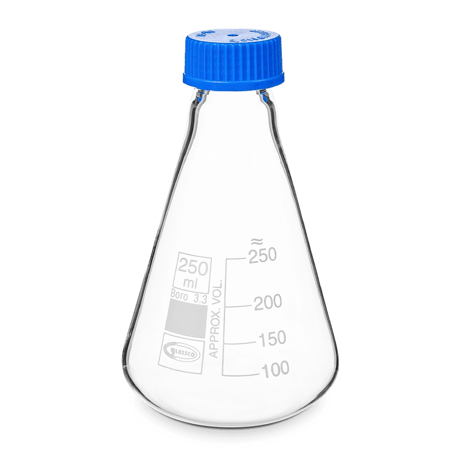 MATRAZ ERLENMEYER CON TAPA DE ROSCA GLASSCO 075.202 PARA MEZCLAR MEDIOS DE CULTIVO - Mercalab